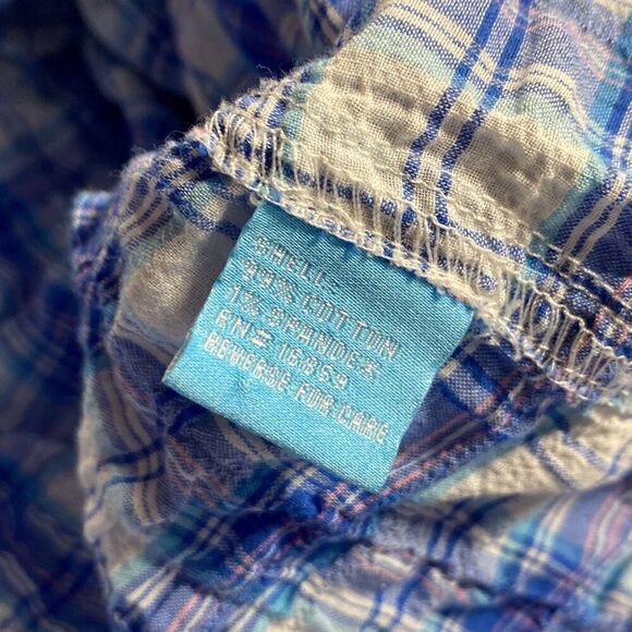 J. McLaughlin Lois Textured Crinkle Cotton Plaid Pastel Cool Crisp Button Down S - Picture 12 of 12